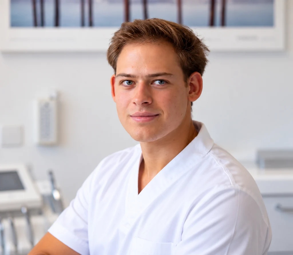 Luca Mihail, Student der Zahnmedizin und Praktikant, im Behandlungszimmer